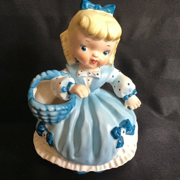 Vintage Ceramic Little Girl in Blue Vase / Planter - Picture 2 of 7